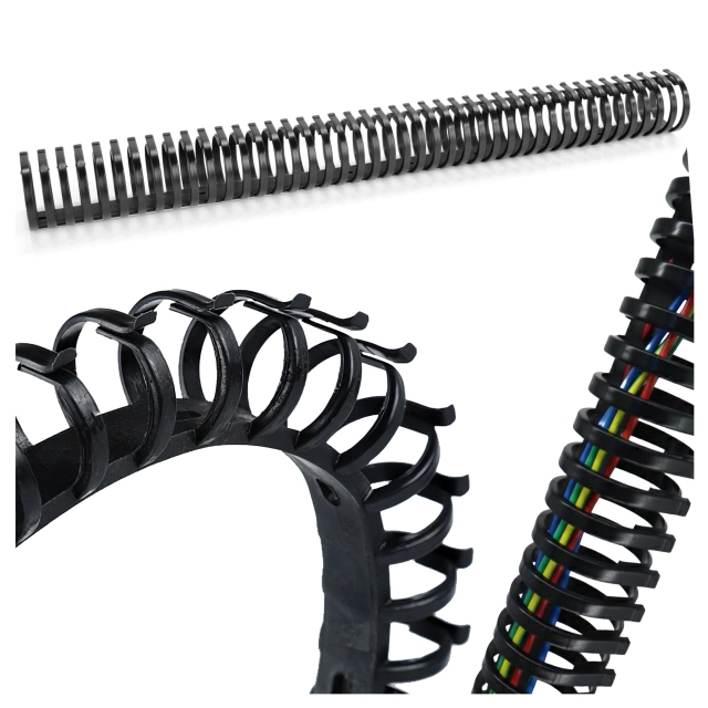 Federbelasteter Kabelorganizer für unter den Schreibtisch – flexible, selbstklebende Kabelmanagement-Abdeckung (50 × 4 cm) – Alogy CableStrip™ Schwarz