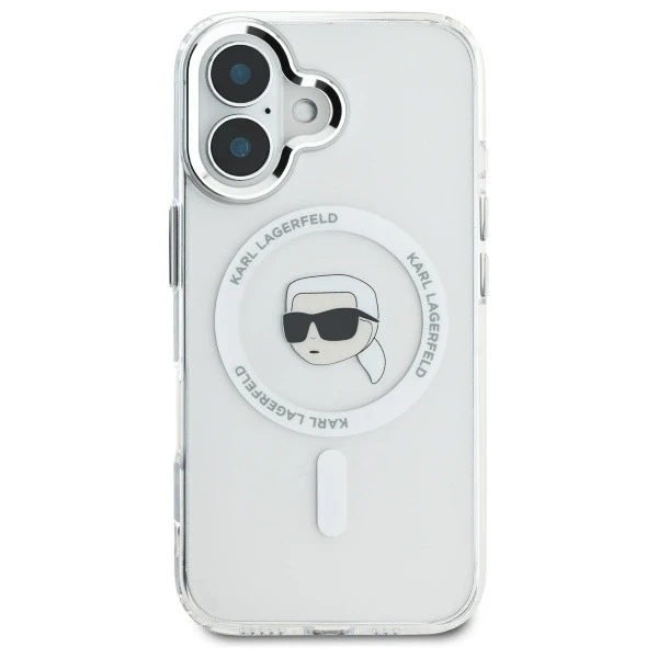 Puzdro Karl Lagerfeld pre iPhone 16 6,1" White MagSafe Hardcase IML Metal Karl Head