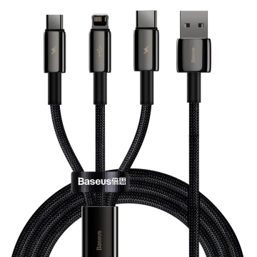 Baseus Tungsten kabel 3v1 USB - USB typu C / Lightning / micro USB 3,5 A 1,5 m černý (CAMLTWJ-01)
