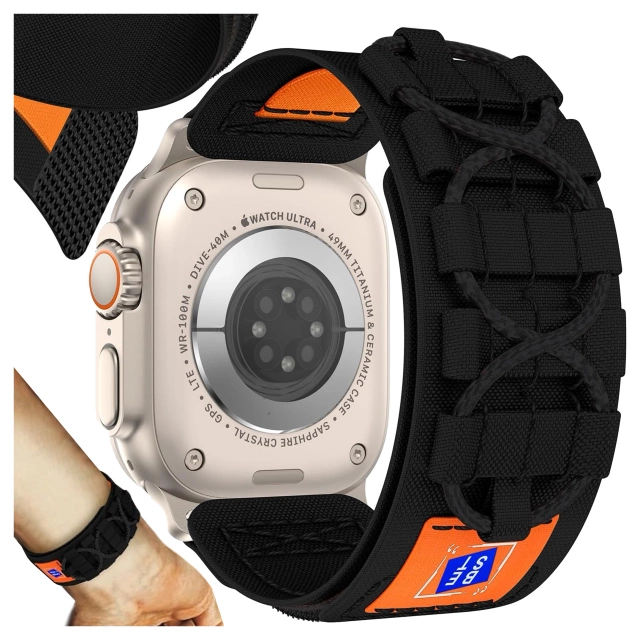 Nylonový remienok Alogy so suchým zipsom pre Apple Watch 42/44/45/49 mm čierny