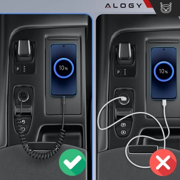 Спіральний автомобільний зарядний кабель Alogy 66W 5A 150cm USB to USB-C чорний