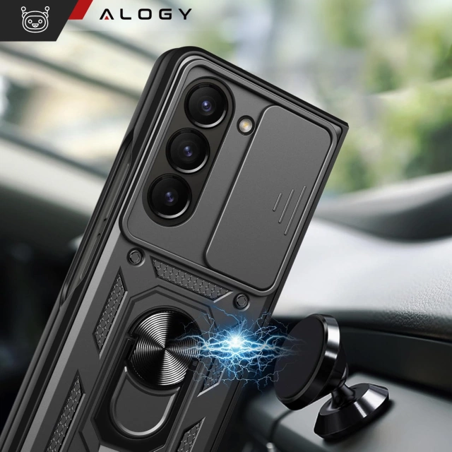 Schutzhülle für Samsung Galaxy Z Fold 6, gepanzerte Slide-Hülle mit Ringkameraschutz, Camshield Alogy, schwarz