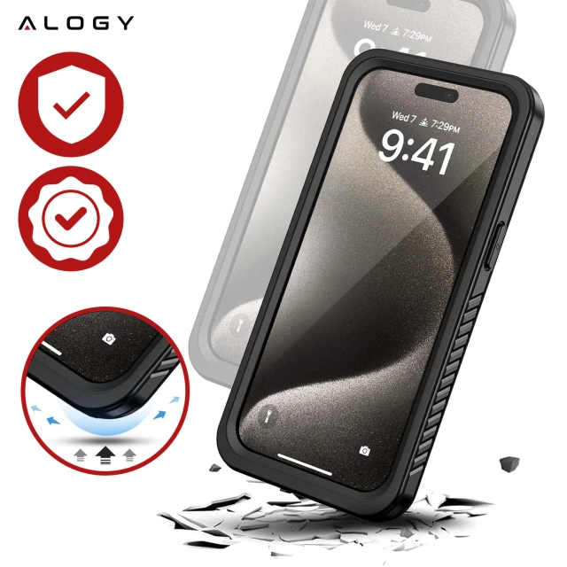 Hülle für Apple iPhone 15 Pro Armored 360 Hülle für Mag Safe wasserdicht Armor IP68 Alogy schwarz