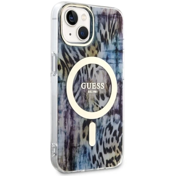 Etui Guess GUHMP14SHLEOPWB pro iPhone 14 6,1" pevný obal Leopard MagSafe