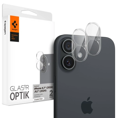 Tvrdené sklo Chránič fotoaparátu Spigen Optik.Tr "EZ FIT" Chránič fotoaparátu 2-PACK pre Apple iPhone iPhone 16/16 Plus Crystal Clear