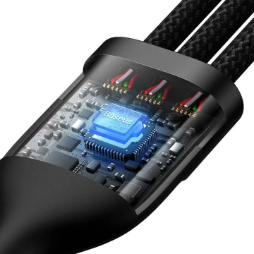 Kabel USB 3w1 Baseus Flash Series, USB-C   micro USB   Lightning, 100W, 1.2m (czarny)