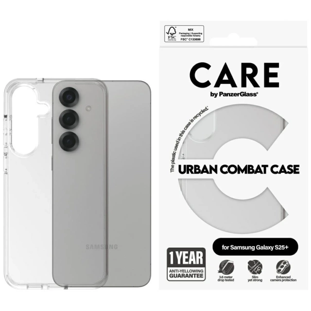 Samsung Galaxy S25 CARE von PanzerGlass Flagship Urban Combat White QI Transparent Case