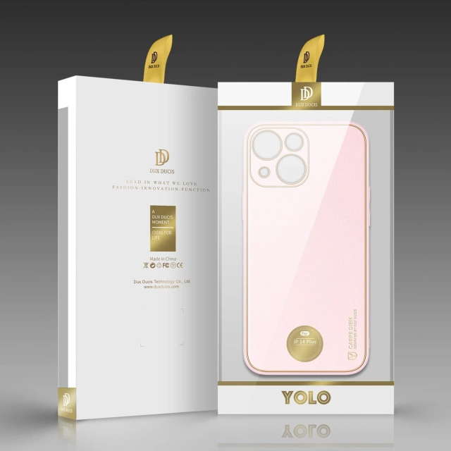 Dux Ducis Yolo case iPhone 14 Plus elegant cover з екологічної шкіри рожевого кольору