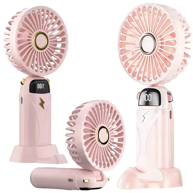 Wentylator wiatrak wiatraczek ręczny biurkowy Alogy bezprzewodowy przenośny do ręki z uchwytem różowy