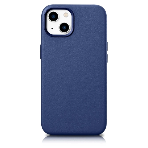 iCarer Case Leather Genuine Leather Phone Case for iPhone 14 Plus Blue (MagSafe Compatible)