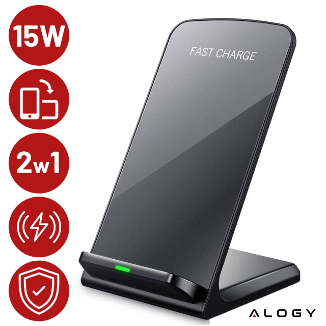 Alogy Qi Stand Charger індукційний бездротовий зарядний пристрій для зарядної станції підставки для телефону 15 Вт Чорний