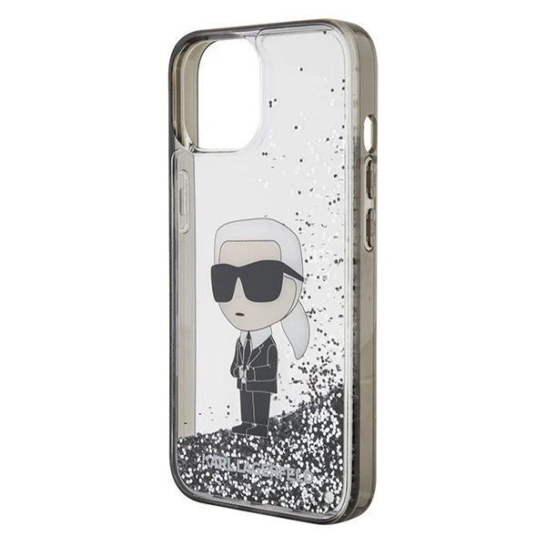 Etui Karl Lagerfeld KLHCP15SLKKNSK na iPhone 15 6,1" priehľadné pevné puzdro Liquid Glitter Ikonik