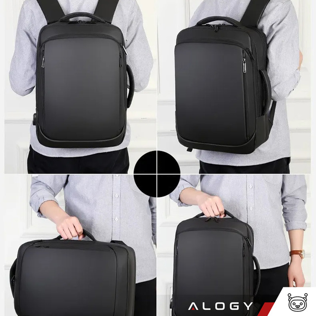 Рюкзак Сумка для ноутбука 15,6 дюйма Чоловіча жіноча велика USB-валіза для літака унісекс 42x30x10 см Alogy водонепроникна чорна