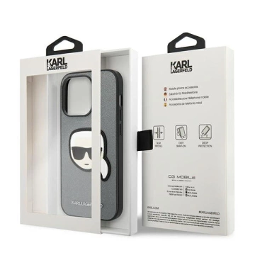 Etui Karl Lagerfeld KLHCP14XSAPKHG do iPhone 14 Pro Max 6,7' hardcase Saffiano Karl`s Head Patch srebrny/silver