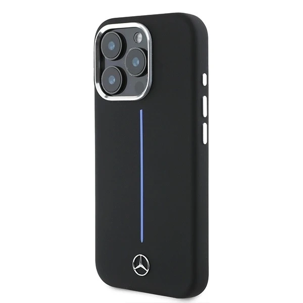 Чохол Mercedes для iPhone 16 Pro Max 6.9" Hardcase Silicone Blue Stripe MagSafe Black