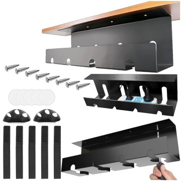 Cable organizer under the table top, cable shelf, strip, wires, table top, desk, aluminum holder, Alogy 40cm Black