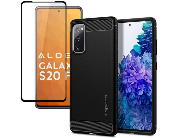 Puzdro Spigen Rugged Armor pre Samsung Galaxy S20 FE Matte Black Glass Alogy Full