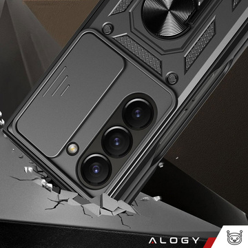 Gepanzerte Hülle für Galaxy Z Fold 5 Camshield Case Ring Alogy Stand mit verschiebbarer Kameraabdeckung, schwarz