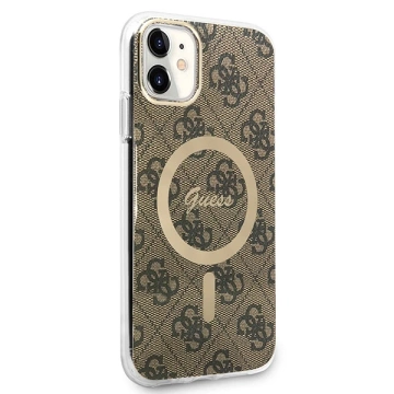 Zestaw Guess GUBPN61H4EACSW Case Charger iPhone 11 6,1" pevné puzdro 4G MagSafe Print brązowy/brown