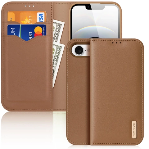 Захисний чохол Dux Ducis Hivo для iPhone 16e з відкидною кришкою та RFID-захистом – коричневий
