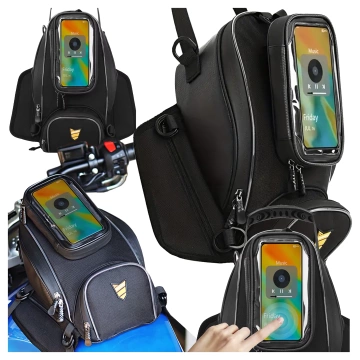 Motorcycle Bag with Detachable Phone Case, Waterproof Motorcycle Bag with Compartments and Tank Mount, Spacious and Durable, MotoRider™ – Black