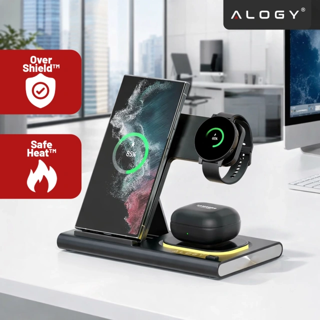 Bezdrátová nabíječka pro Samsung: Bezdrátová nabíjecí stanice 3 v 1 pro Samsung Galaxy Watch 7/6/5/4/3 Pro Classic, Galaxy Buds pro S24 Ultra, S23, S22, S21, S20, Note 20/10, Z Fold