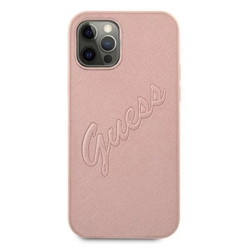 Guess GUHCP12LRSAVSRG iPhone 12 Pro Max 6,7" różowy/růžový pevný obal Saffiano Vintage Script