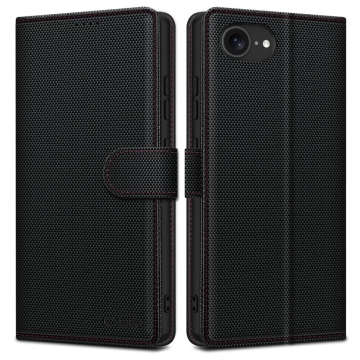 Puzdro Tech-Protect Wallet RS pre iPhone 16e, čierne s červeným lemom