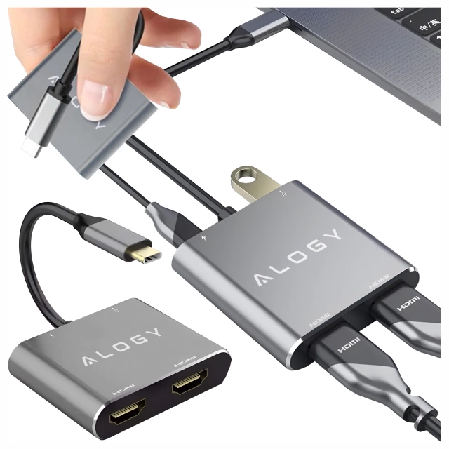 Розгалужувач HUB Alogy Adapter для ноутбука з USB-C на 3x USB-A 2.0 1x USB-A 3.0 сірий