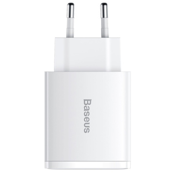 Baseus Compact Quick Charger 2xUSB USB-C PD QC 3.0 3A 30W Wall Charger White