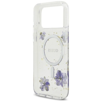 Etui Guess Resin Flowers Glitter MagSafe na iPhone 17 Pro Max - Fioletowe