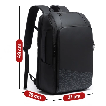 Wasserdichter Rucksack von Bange für Laptops bis 15,6 Zoll, ideal für Städtetrips, 49 x 31 x 18 cm, erweiterbar für Arbeit und Flugreisen, für Damen und Herren, mit USB-Anschluss, Schwarz