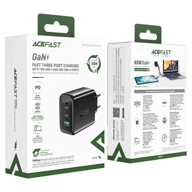 Зарядний пристрій Acefast Fast GaN 65W 2xUSB-C/USB-A PPS PD QC4 білого кольору