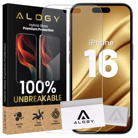 "SHRAPPROOF" glass for Apple iPhone 16 hybrid Alogy Flexi Full Glass 9H flat for the entire screen