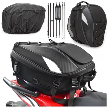Waterproof Motorcycle Backpack Bag 40L – 5 in 1 – Top Case, Seat Bag, Trunk Bag, Helmet Bag, with Cover, Nylon, City Bag for Motorcycle – Alogy RoadMaster™ Black