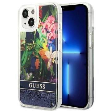 Etui Guess GUHCP14SLFLSB до Apple iPhone 14 6,1" niebieski/синій твердий чохол Flower Liquid Glitter