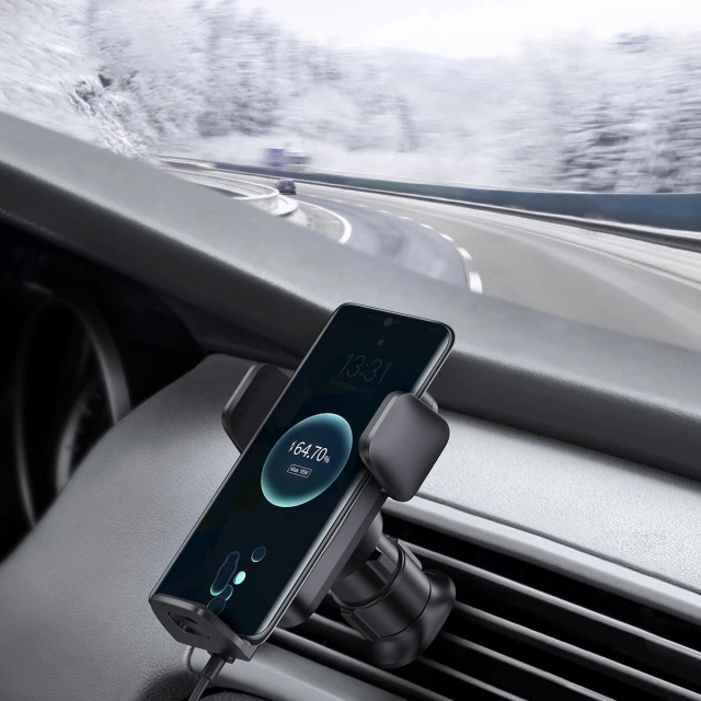 Baseus Wisdom Car Holder for a car phone with a QI inductive charger for a grille Black