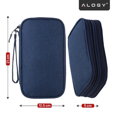 Puzdro na cestovné príslušenstvo, organizér na káble, nabíjačky, telefón a powerbanku, multifunkčné a kompaktné 21 x 12,5 x 5 cm, Alogy TravelPack™ – námornícka modrá