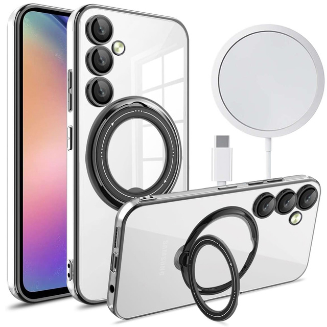 Puzdro pre Samsung Galaxy S24 Plus magnetické puzdro Ring Mag Bezpečný priehľadný držiak Magnet Alogy Čierny Transparentná Qi nabíjačka