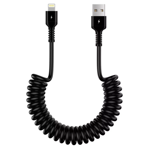 Alogy špirálový nabíjací kábel do auta pre iPone 3A 150 cm USB A-Lightning čierny
