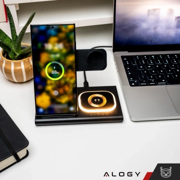 Mag Safe 3v1 Qi 18W bezdrátová indukční nabíječka pro iPhone, Apple Watch, stojánek nabíjecí stanice AirPods Alogy černá