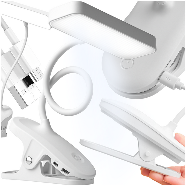 LED Desk Night Light Reading Desk with Clip Clip Lamp Touch 3 Modes Wireless USB Cable White