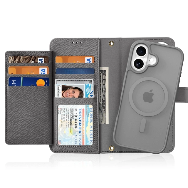 iPhone 16 MagSafe Leather Case Dux Ducis Lawa Wallet – Gray