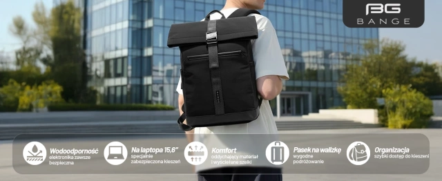 Bange Waterproof Backpack for Laptop 15.6" City Travel 45x30x16 cm for Work Airplane Men's Women's with USB Port Black