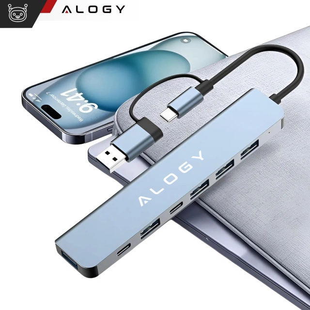 Розгалужувач HUB Alogy Adapter для ноутбука з USB-C на 3x USB-A 2.0 1x USB-A 3.0 сірий