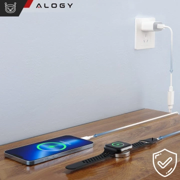 2v1 magnetický indukčný nabíjací kábel pre Apple Watch, iPhone 1M Lightning USB-C kábel Alogy White