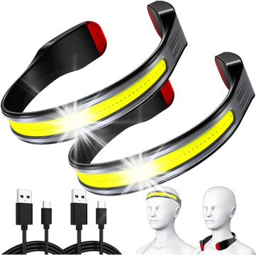 2x COB LED налобний ліхтар для бігу на велосипеді, потужний, акумуляторний, USB Type C, налобний ліхтар Alogy, IPX4, чорний