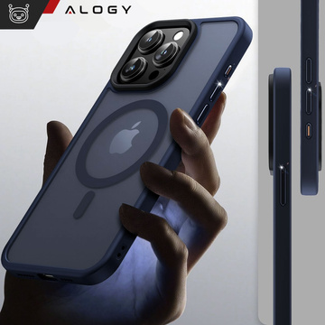 Case for iPhone 15 Pro MagSafe Matt Case Cover frosted Alogy Ring armored phone case Navy Blue Glass