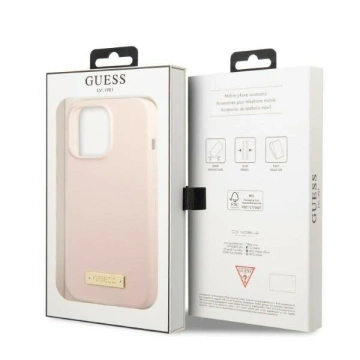 Etui Guess GUHMP13LSPLP pre Apple iPhone 13 Pro / 13 6,1" różowy/ružové pevné puzdro Silicone Logo Plate MagSafe