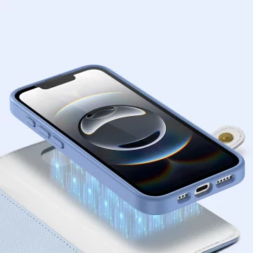 Etui skórzane do iPhone 16e Dux Ducis Lawa z portfelem MagSafe błękitne